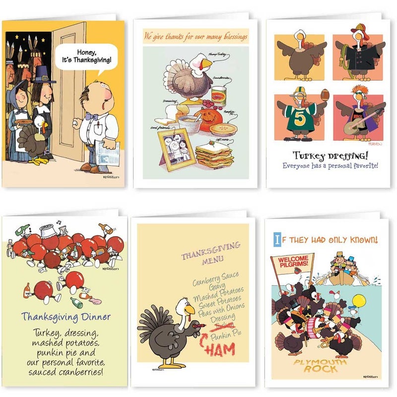 Stonehouse Collection Thanksgiving Cards (Variety Pack) - Set of 18 Boxed Cards & 19 White Envelopes, 5x7 Folded Greeting Card with 6 Unique Designs, Funny Thanksgiving Cards - Image 1